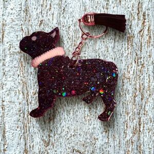 Glitter French Bulldog Keychain with White Collar